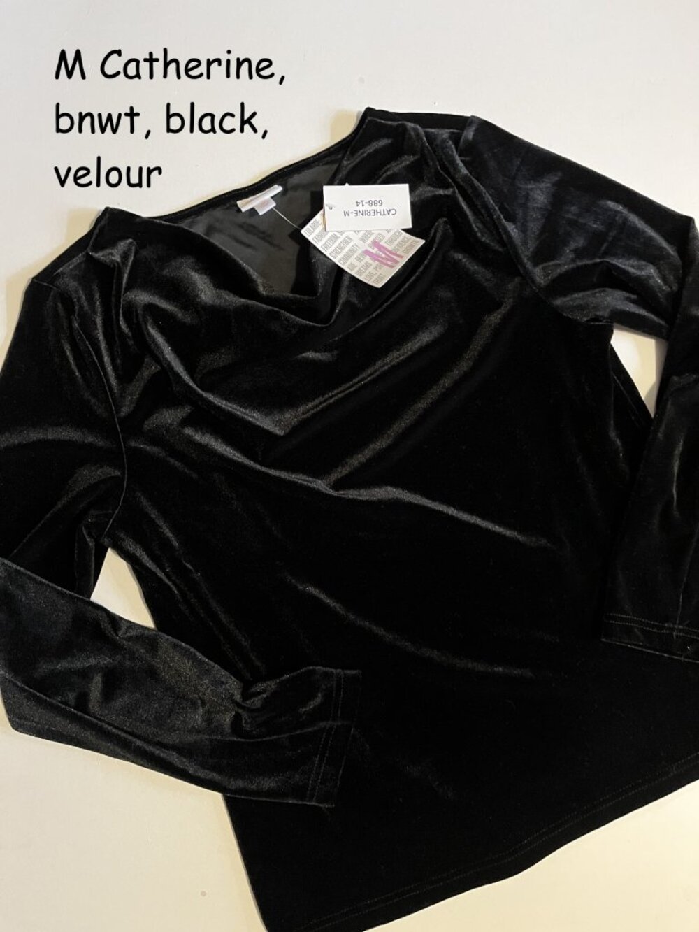 Medium Lularoe Catherine Black Velvet Cowl-Neck Long-Sleeve Top